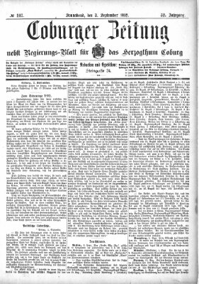 Coburger Zeitung Samstag 3. September 1892