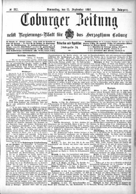 Coburger Zeitung Donnerstag 15. September 1892