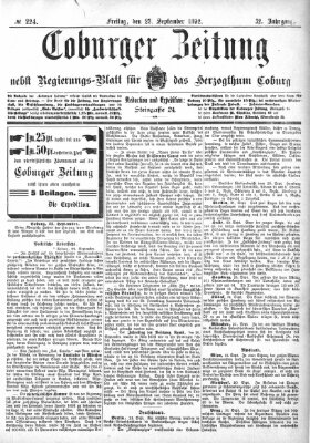 Coburger Zeitung Freitag 23. September 1892