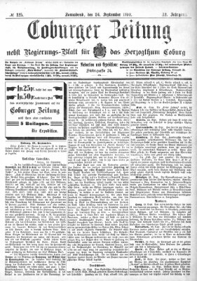 Coburger Zeitung Samstag 24. September 1892