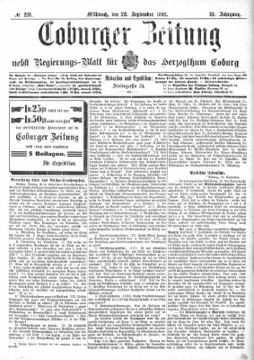 Coburger Zeitung Mittwoch 28. September 1892