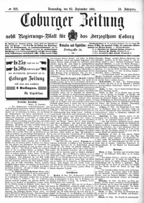 Coburger Zeitung Donnerstag 29. September 1892