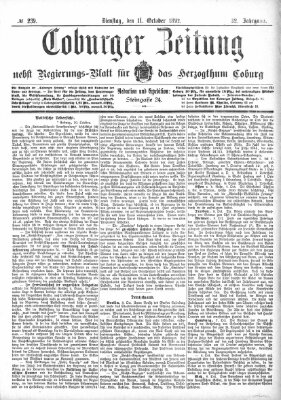 Coburger Zeitung Dienstag 11. Oktober 1892