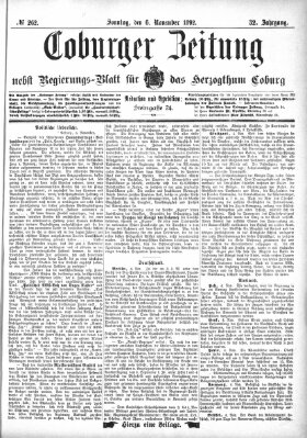 Coburger Zeitung Sonntag 6. November 1892