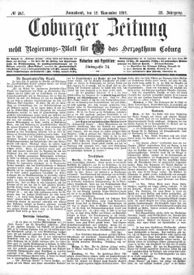 Coburger Zeitung Samstag 12. November 1892