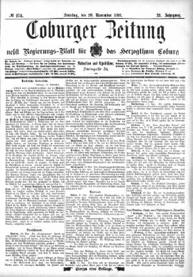 Coburger Zeitung Sonntag 20. November 1892