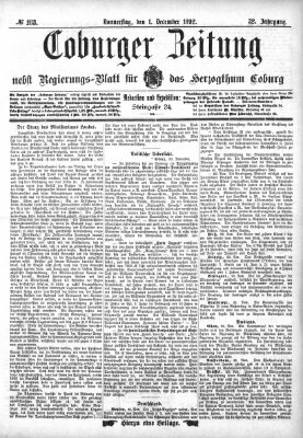 Coburger Zeitung Donnerstag 1. Dezember 1892