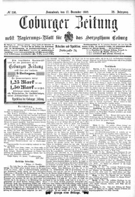 Coburger Zeitung Samstag 17. Dezember 1892