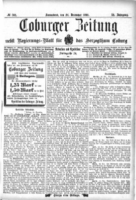 Coburger Zeitung Samstag 24. Dezember 1892