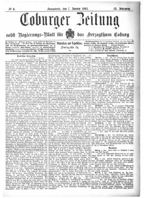 Coburger Zeitung Samstag 7. Januar 1893