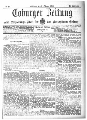 Coburger Zeitung Mittwoch 1. Februar 1893