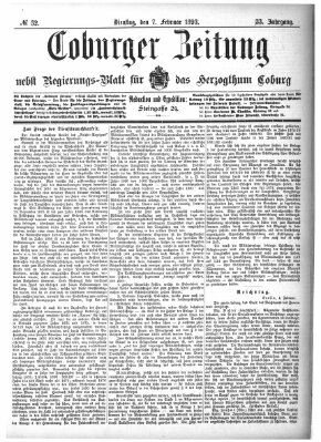 Coburger Zeitung Dienstag 7. Februar 1893