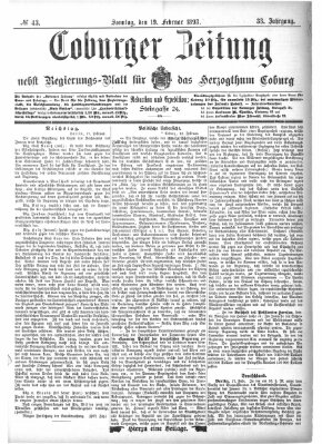 Coburger Zeitung Sonntag 19. Februar 1893