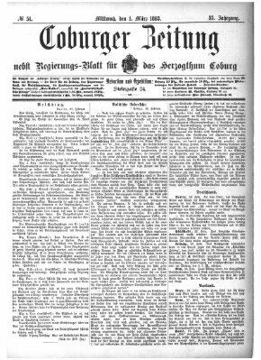 Coburger Zeitung Mittwoch 1. März 1893