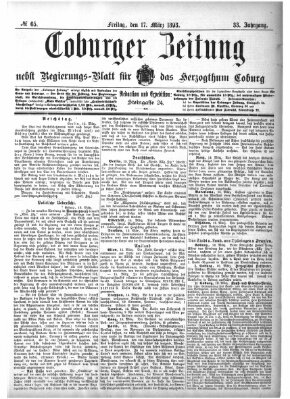 Coburger Zeitung Freitag 17. März 1893