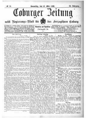 Coburger Zeitung Donnerstag 23. März 1893