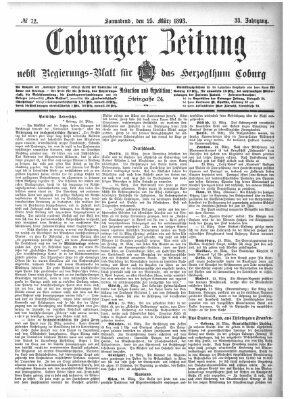 Coburger Zeitung Samstag 25. März 1893