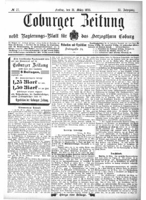 Coburger Zeitung Freitag 31. März 1893