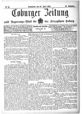 Coburger Zeitung Samstag 22. April 1893