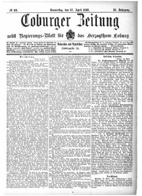 Coburger Zeitung Donnerstag 27. April 1893