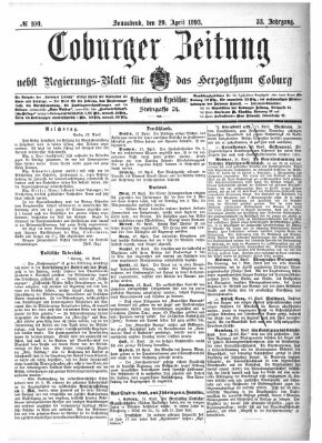 Coburger Zeitung Samstag 29. April 1893