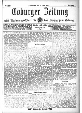 Coburger Zeitung Samstag 3. Juni 1893