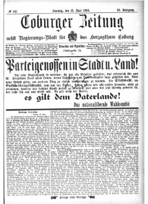 Coburger Zeitung Sonntag 18. Juni 1893