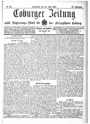 Coburger Zeitung Samstag 24. Juni 1893