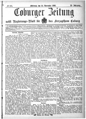 Coburger Zeitung Mittwoch 22. November 1893