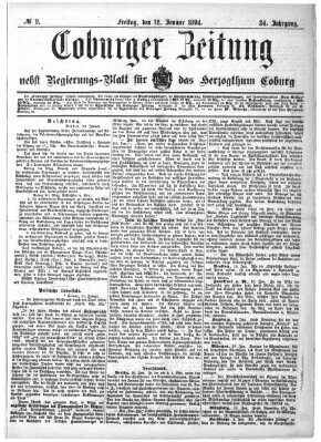 Coburger Zeitung Freitag 12. Januar 1894