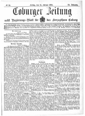 Coburger Zeitung Freitag 16. Februar 1894