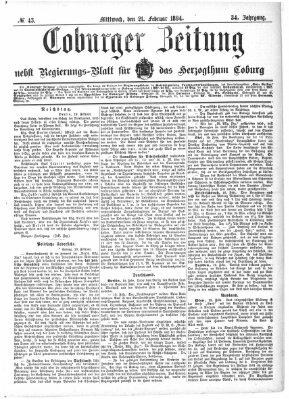 Coburger Zeitung Mittwoch 21. Februar 1894