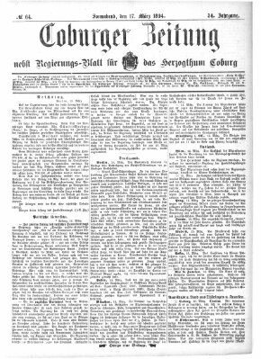 Coburger Zeitung Samstag 17. März 1894