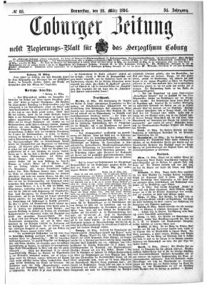 Coburger Zeitung Donnerstag 22. März 1894