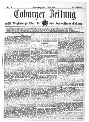 Coburger Zeitung Donnerstag 7. Juni 1894