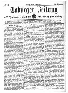 Coburger Zeitung Freitag 15. Juni 1894