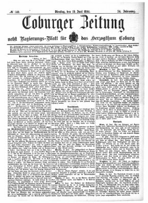 Coburger Zeitung Dienstag 19. Juni 1894