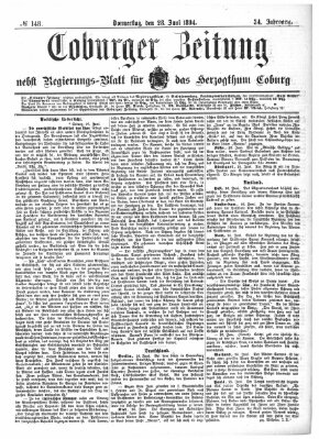 Coburger Zeitung Donnerstag 28. Juni 1894