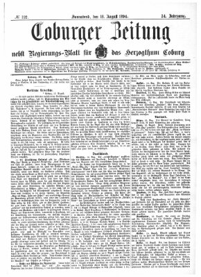 Coburger Zeitung Samstag 18. August 1894