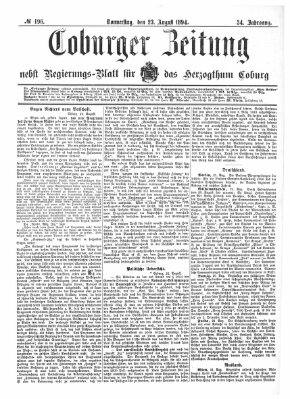 Coburger Zeitung Donnerstag 23. August 1894