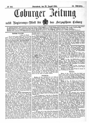 Coburger Zeitung Samstag 25. August 1894