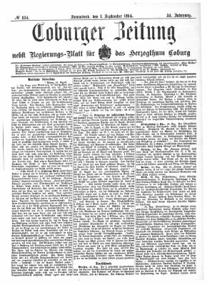 Coburger Zeitung Samstag 1. September 1894