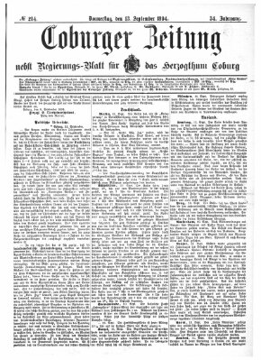 Coburger Zeitung Donnerstag 13. September 1894