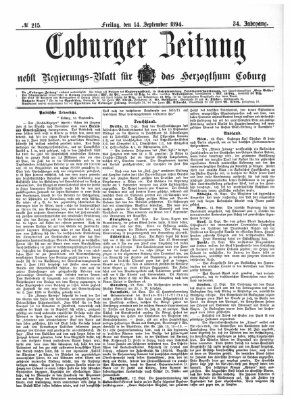 Coburger Zeitung Freitag 14. September 1894