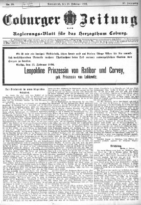 Coburger Zeitung Samstag 15. Februar 1896