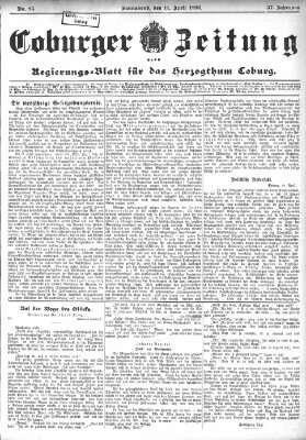 Coburger Zeitung Samstag 11. April 1896