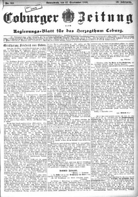 Coburger Zeitung Samstag 12. September 1896