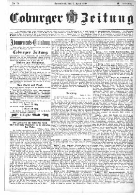 Coburger Zeitung Samstag 2. April 1898