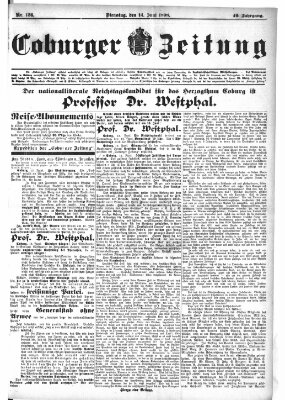 Coburger Zeitung Dienstag 14. Juni 1898