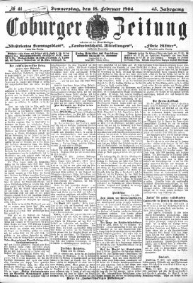 Coburger Zeitung Donnerstag 18. Februar 1904